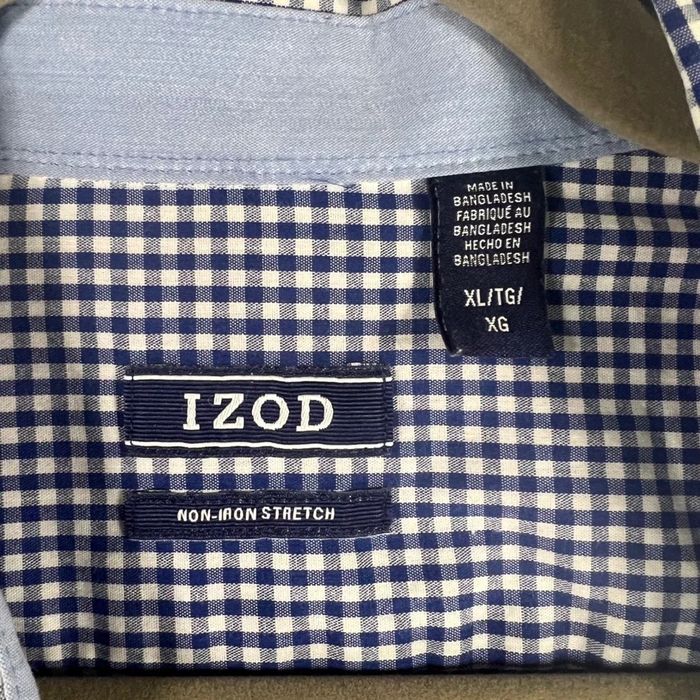 IZOD Mens Gingham Check Non Iron Stretch Button‎ Down Shirt XL Preppy
